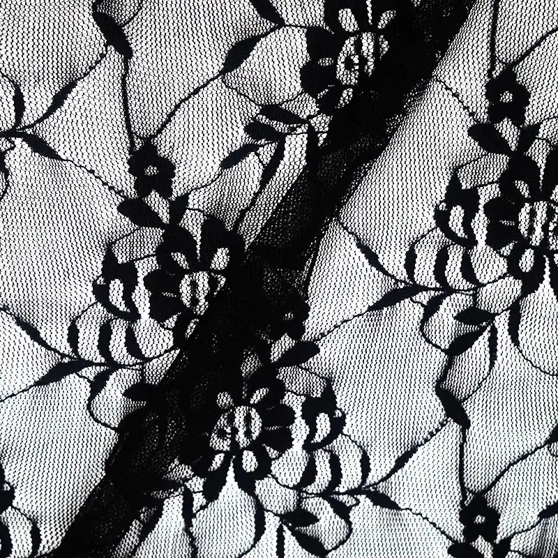 China Fabric for Blouse,Skirt,Shirt Long Sleeve Button ,Dresses (Cardigan Button) ,Skirt  Lace Knit Fabric Nylon Spandex black color buy from China wholesaler bulk order at wholesale price free worldwide shipping Alibaba