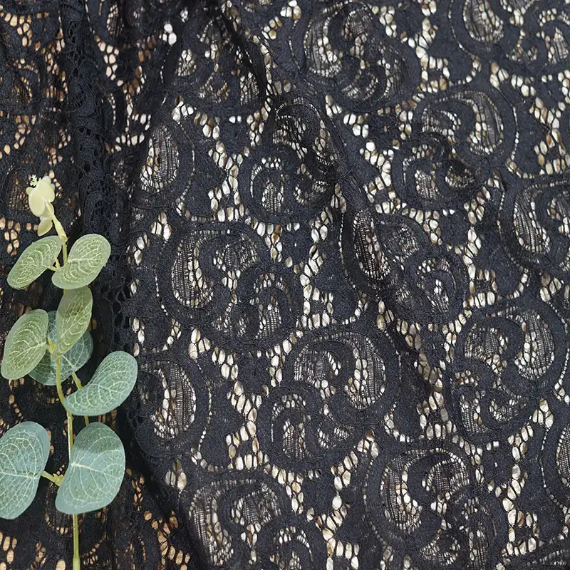 China Fabric for Blouse,Skirt,Shirt Long Sleeve Button ,Dresses (Cardigan Button) ,Skirt  Lace Knit Fabric Nylon Spandex black color buy from China wholesaler bulk order at wholesale price free worldwide shipping Alibaba