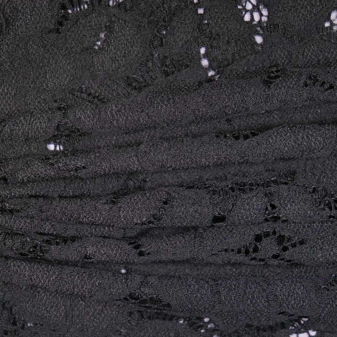 China Fabric for Blouse,Skirt,Shirt Long Sleeve Button ,Dresses (Cardigan Button) ,Skirt  Lace Knit Fabric Nylon Spandex black color buy from China wholesaler bulk order at wholesale price free worldwide shipping Alibaba