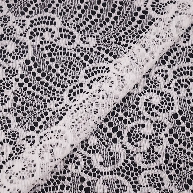 China Fabric for Blouse,Skirt,Shirt Long Sleeve Button ,Dresses (Cardigan Button) ,Skirt  Lace Knit Fabric Nylon Spandex white color buy from China wholesaler bulk order at wholesale price free worldwide shipping Alibaba