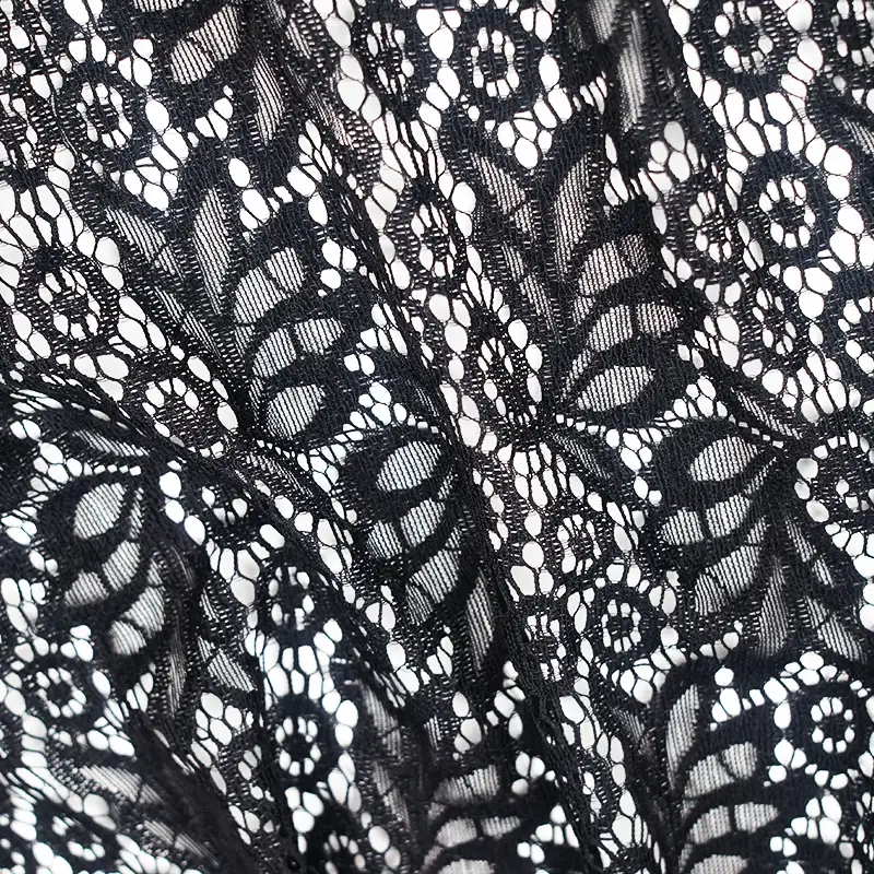 China Fabric for Blouse,Shirt Long Sleeve Button ,Dresses (Cardigan Button) ,Skirt  Lace Knit Fabric Nylon Spandex black color buy from China wholesaler bulk order at wholesale price free worldwide shipping Alibaba