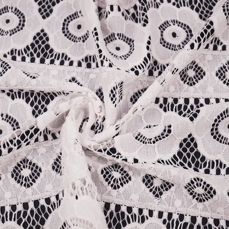 China Fabric for Blouse,Shirt Long Sleeve Button ,Dresses (Cardigan Open) ,Skirt  Lace Knit Fabric Nylon Spandex white color buy from China wholesaler bulk order at wholesale price free worldwide shipping Alibaba