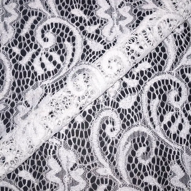 China Fabric for Blouse,Skirt,Shirt Half Sleeve Button ,Polo T-shirt ,Dresses (Pullover) ,Skirt  Lace Knit Fabric Nylon Spandex white color buy from China wholesaler bulk order at wholesale price free worldwide shipping Alibaba