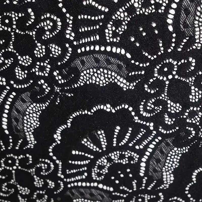 China Fabric for Blouse,Skirt,Shirt Long Sleeve Button ,Dresses (Cardigan Button) ,Skirt  Lace Knit Fabric Nylon Spandex black color buy from China wholesaler bulk order at wholesale price free worldwide shipping Alibaba