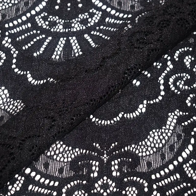 China Fabric for Blouse,Skirt,Shirt Long Sleeve Button ,Dresses (Cardigan Button) ,Skirt  Lace Knit Fabric Nylon Spandex black color buy from China wholesaler bulk order at wholesale price free worldwide shipping Alibaba