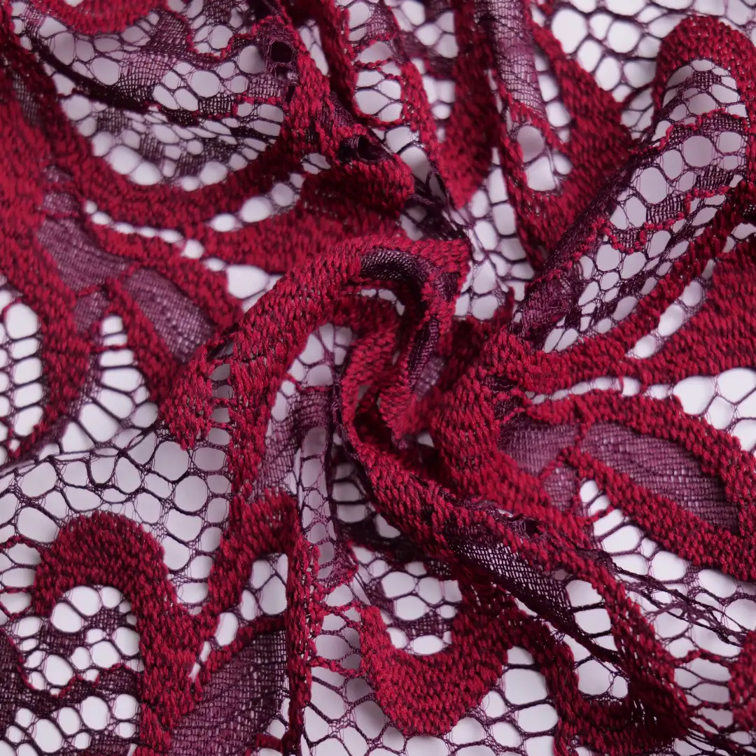 China Fabric for Blouse,Skirt,Shirt Long Sleeve Button ,Dresses (Cardigan Button) ,Skirt  Lace Knit Fabric Nylon Polyester red color buy from China wholesaler bulk order at wholesale price free worldwide shipping Alibaba