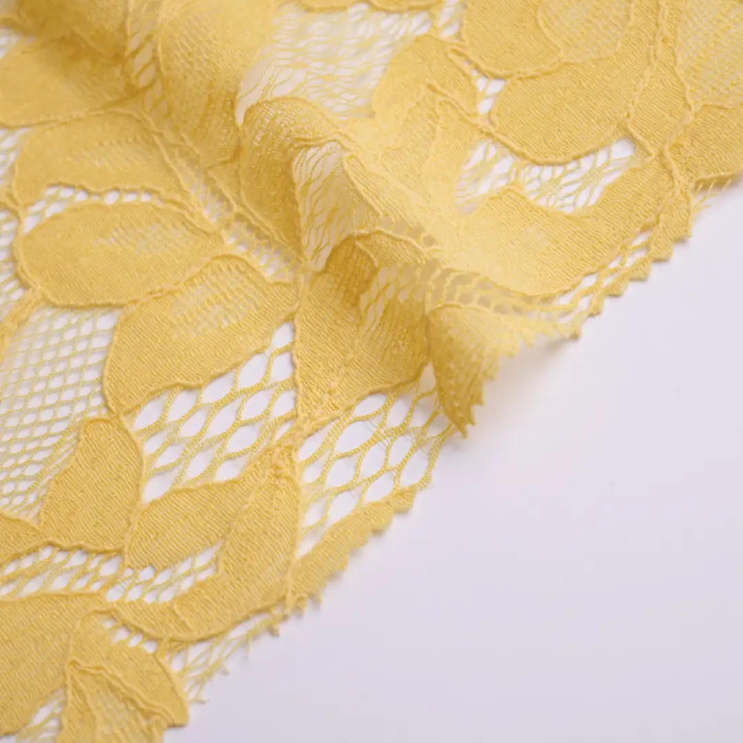 China Fabric for Blouse,Skirt,Shirt Long Sleeve Button ,Dresses (Pullover) ,Skirt  Lace Knit Fabric Cotton Nylon yellow color buy from China wholesaler bulk order at wholesale price free worldwide shipping Alibaba