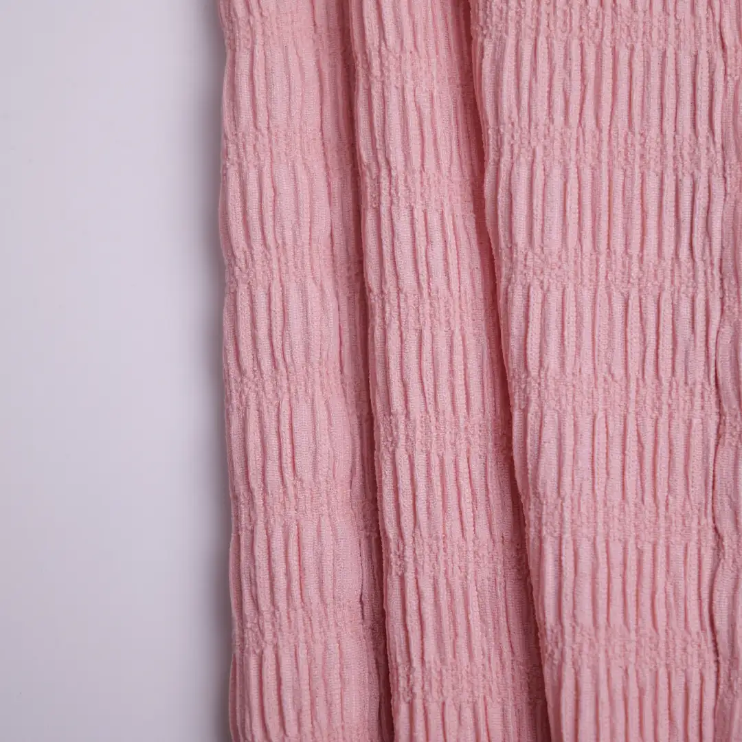 China Fabric for Polo Shirt,Blouse,Dresses (Cardigan Button) ,Skirt  Lace Knit Fabric Polyester Spandex pink color buy from China wholesaler bulk order at wholesale price free worldwide shipping Alibaba