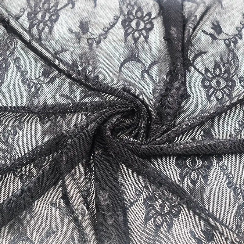 China Fabric for Blouse,Shirt Long Sleeve Button ,Dresses (Cardigan Button) ,Skirt  Lace Knit Fabric Nylon Spandex black color buy from China wholesaler bulk order at wholesale price free worldwide shipping Alibaba