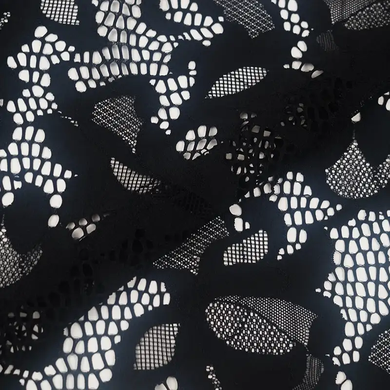 China Fabric for Blouse,Skirt,Shirt Long Sleeve Button ,Dresses (Pullover) ,Skirt  Lace Knit Fabric Nylon Spandex black color buy from China wholesaler bulk order at wholesale price free worldwide shipping Alibaba