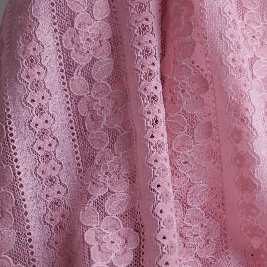 China Fabric for Blouse,Skirt,Shirt Long Sleeve Button ,Dresses (Pullover) ,Skirt  Lace Knit Fabric Cotton Nylon Rayon pink color buy from China wholesaler bulk order at wholesale price free worldwide shipping Alibaba