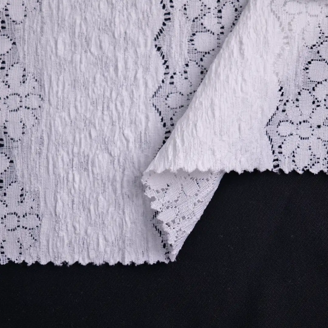 China Fabric for Blouse,Skirt,Shirt Long Sleeve Button ,Skirt  Lace Knit Fabric Polyester Spandex white color buy from China wholesaler bulk order at wholesale price free worldwide shipping Alibaba