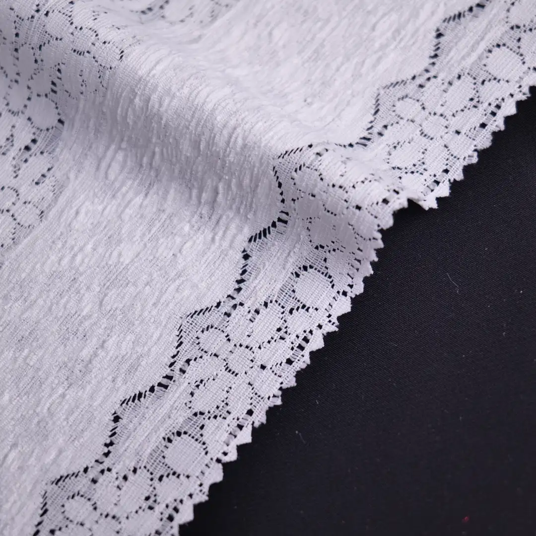 China Fabric for Blouse,Skirt,Shirt Long Sleeve Button ,Skirt  Lace Knit Fabric Polyester Spandex white color buy from China wholesaler bulk order at wholesale price free worldwide shipping Alibaba