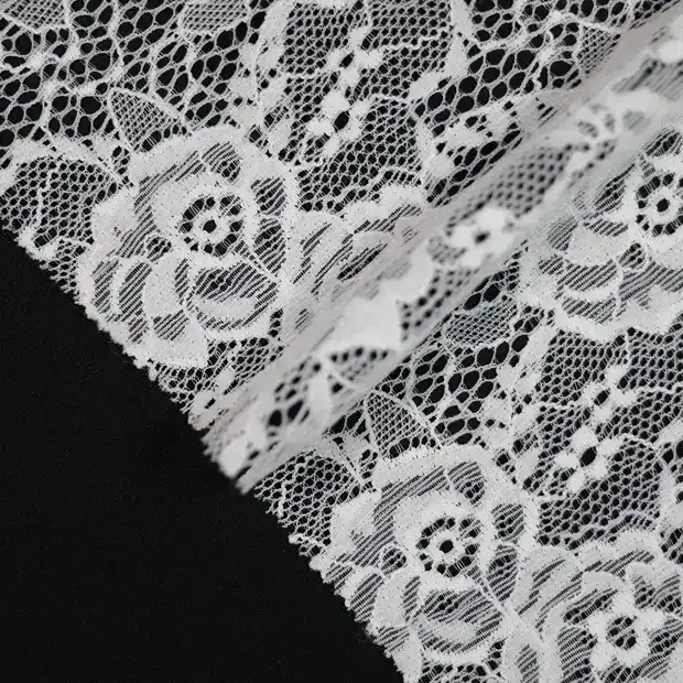 China Fabric for Skirt,Kids Lace Trim Dress,Lace-Up V-Neck Crop Top Lace Knit Fabric Polyamide Spandex white color buy from China wholesaler bulk order at wholesale price free worldwide shipping Alibaba