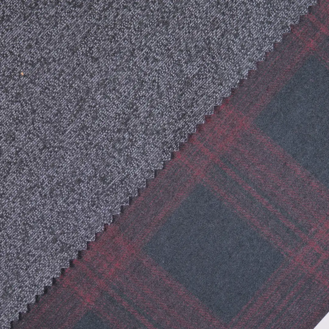 China Fabric for Jackets,Blazer,Trench Coat Interlock Knit Fabric Polyester Rayon Spandex black&purplish red color buy from China wholesaler bulk order at wholesale price free worldwide shipping Alibaba