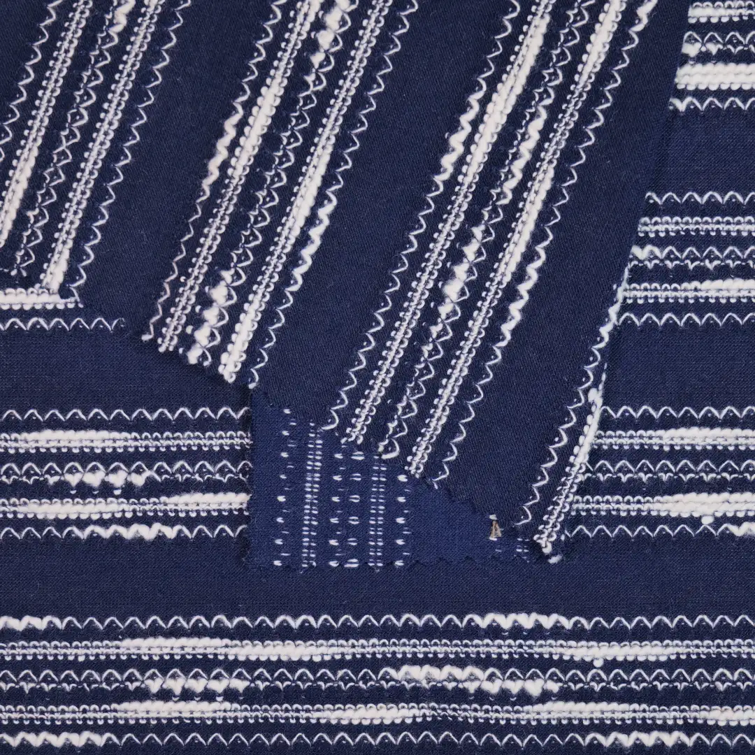 China Fabric for T-Shirt,Tank Top,Hoodie Jacquard Knit Fabric Polyester Cotton Dark blue&white color buy from China wholesaler bulk order at wholesale price free worldwide shipping Alibaba