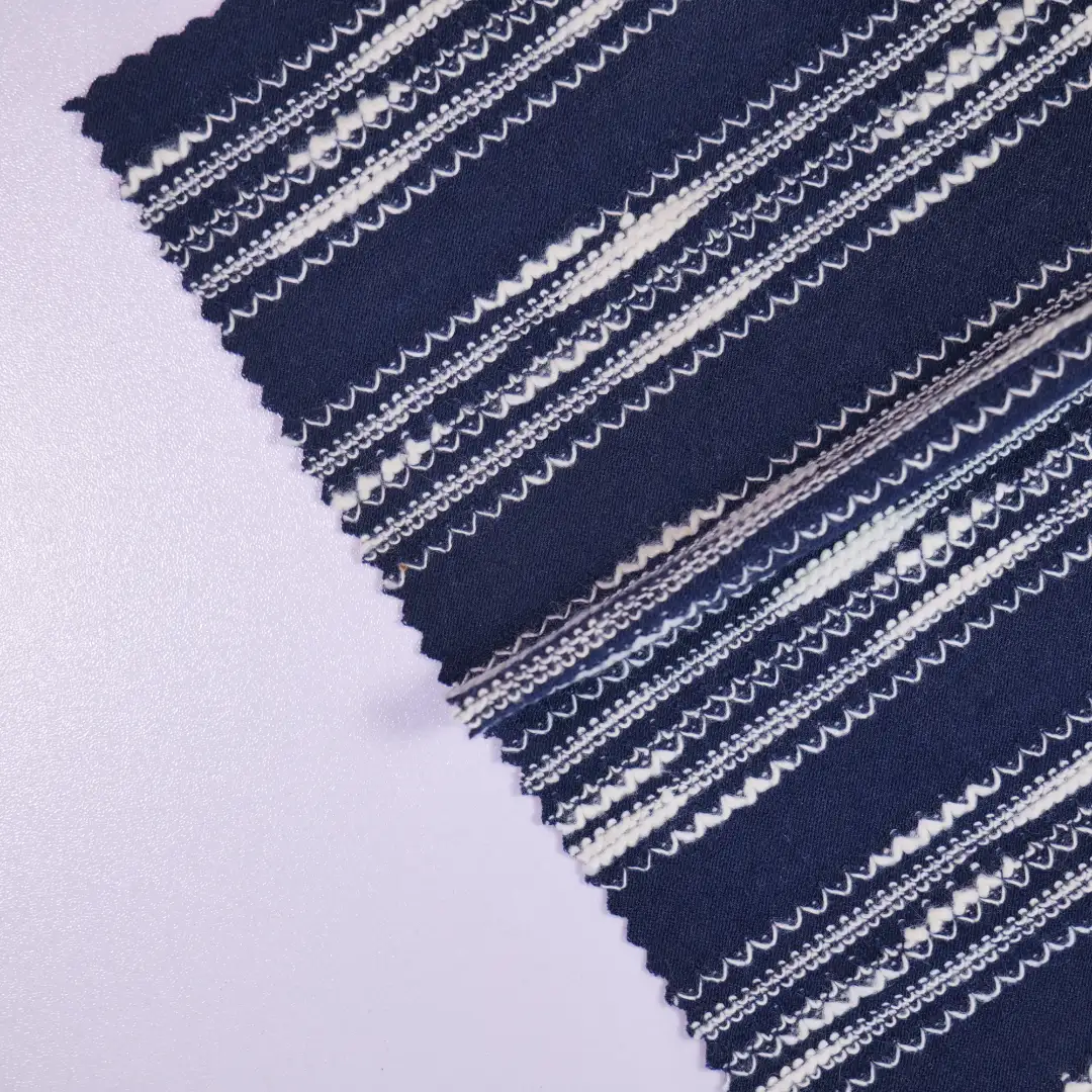 China Fabric for T-Shirt,Tank Top,Hoodie Jacquard Knit Fabric Polyester Cotton Dark blue&white color buy from China wholesaler bulk order at wholesale price free worldwide shipping Alibaba