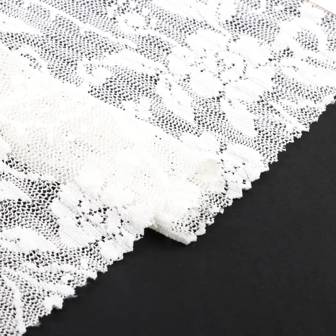 China Fabric for Crop Top,Skirt  Lace Knit Fabric Polyester Spandex white color buy from China wholesaler bulk order at wholesale price free worldwide shipping Alibaba