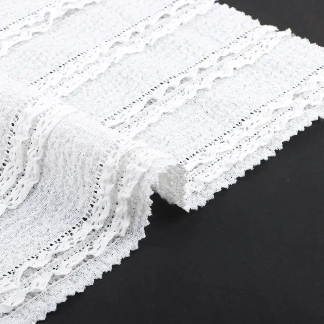 China Fabric for Crop Top,Lingerie,Skirt  Lace Knit Fabric Polyester Spandex white color buy from China wholesaler bulk order at wholesale price free worldwide shipping Alibaba