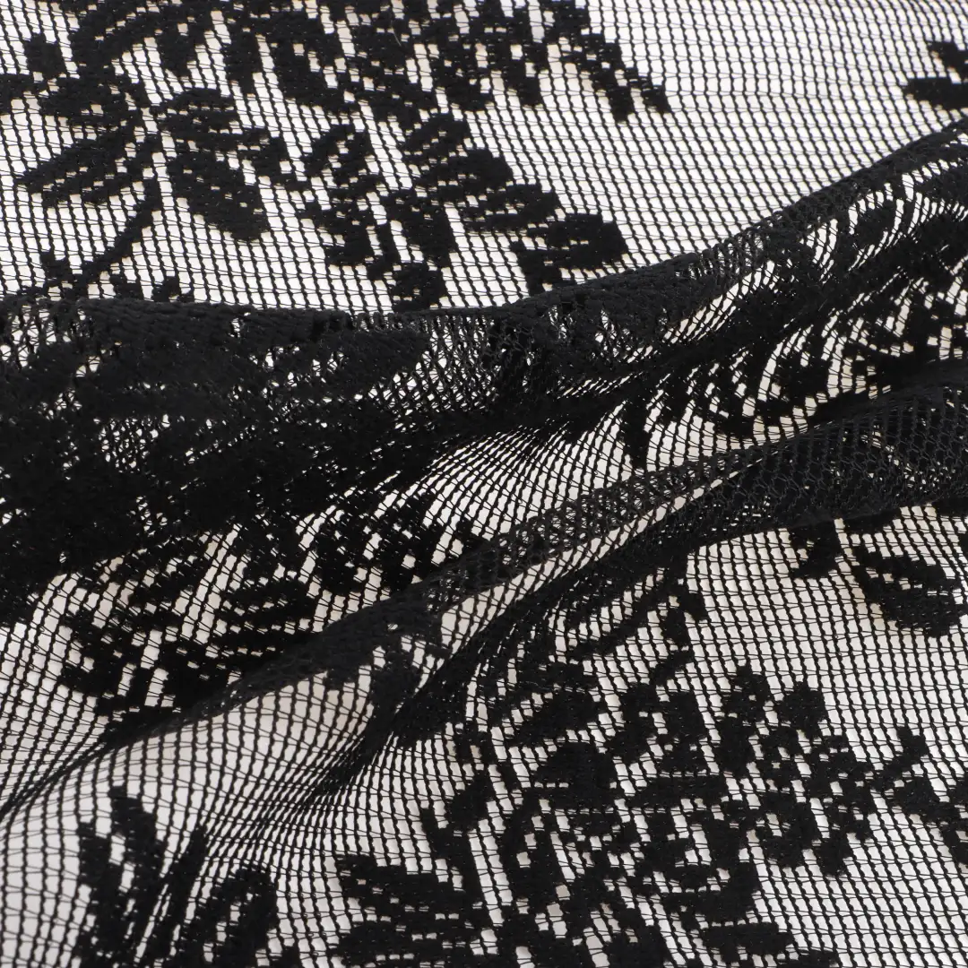 China Fabric for Crop Top,Skirt  Lace Knit Fabric Polyester BLACK color buy from China wholesaler bulk order at wholesale price free worldwide shipping Alibaba