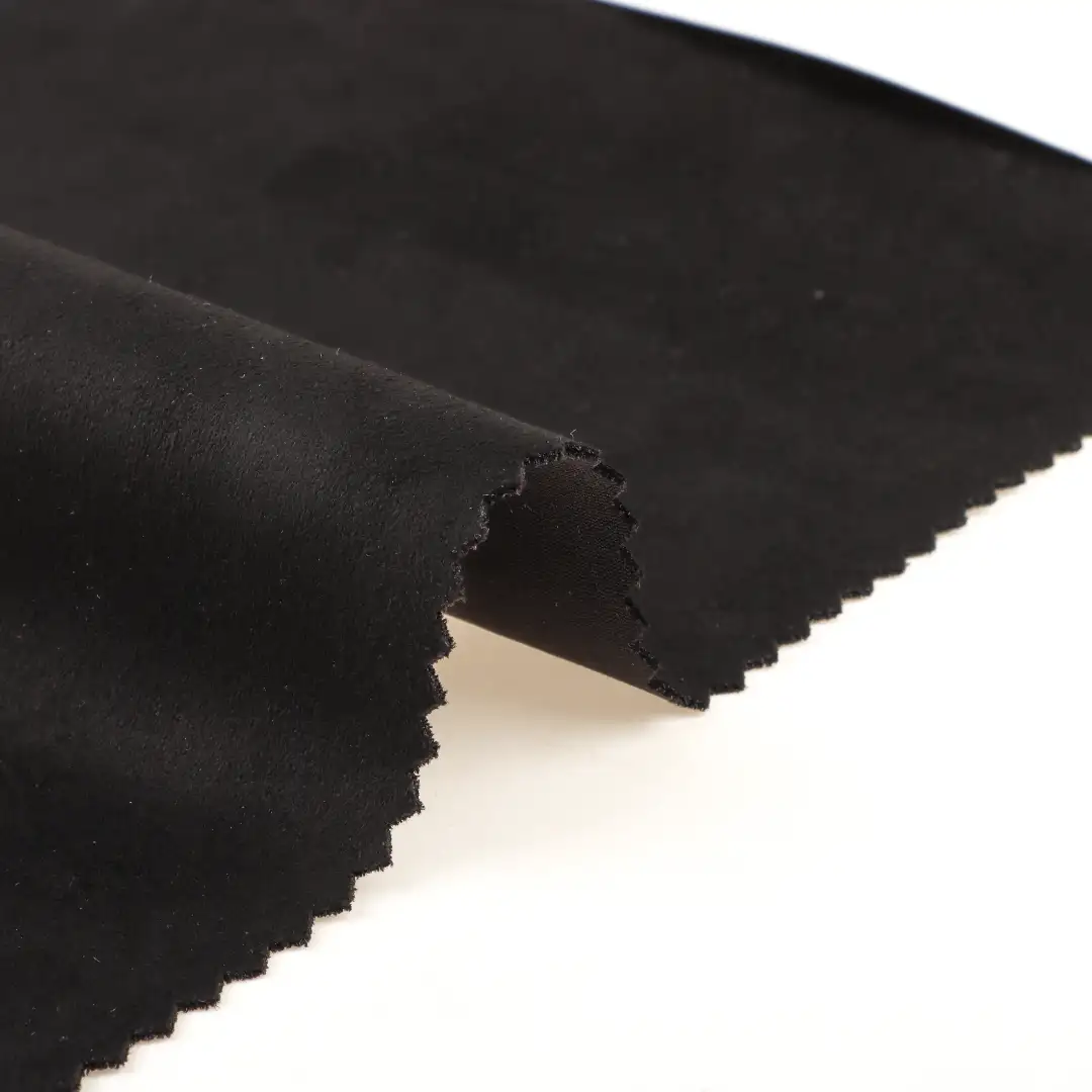 China Fabric for Jackets,Trench Coat,Overcoat Suede Knit Fabric Polyester Spandex Black color buy from China wholesaler bulk order at wholesale price free worldwide shipping Alibaba