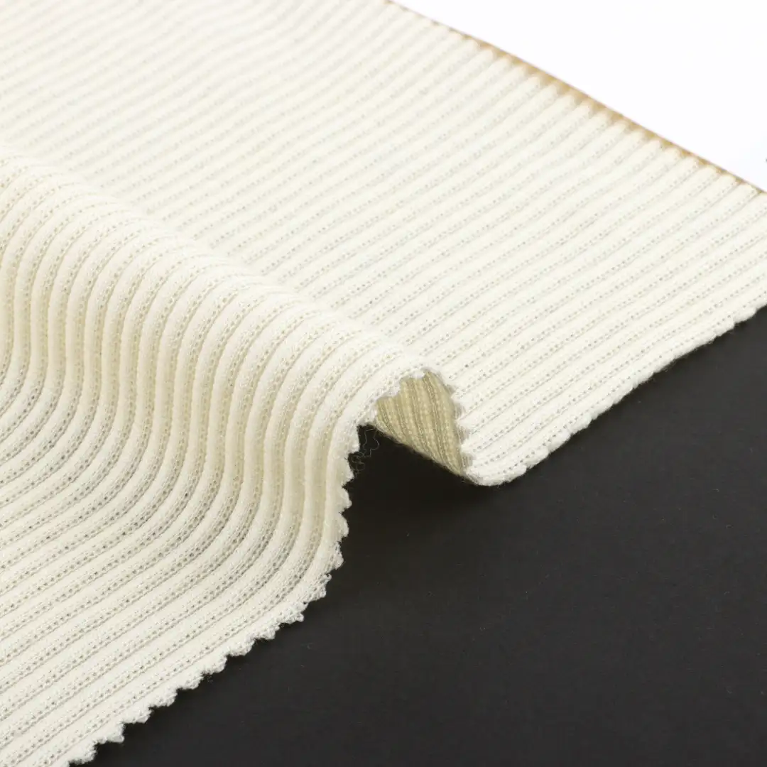 China Fabric for Crop Top,Skirt  Rib Knit Fabric Wool Spandex cream-coloured color buy from China wholesaler bulk order at wholesale price free worldwide shipping Alibaba