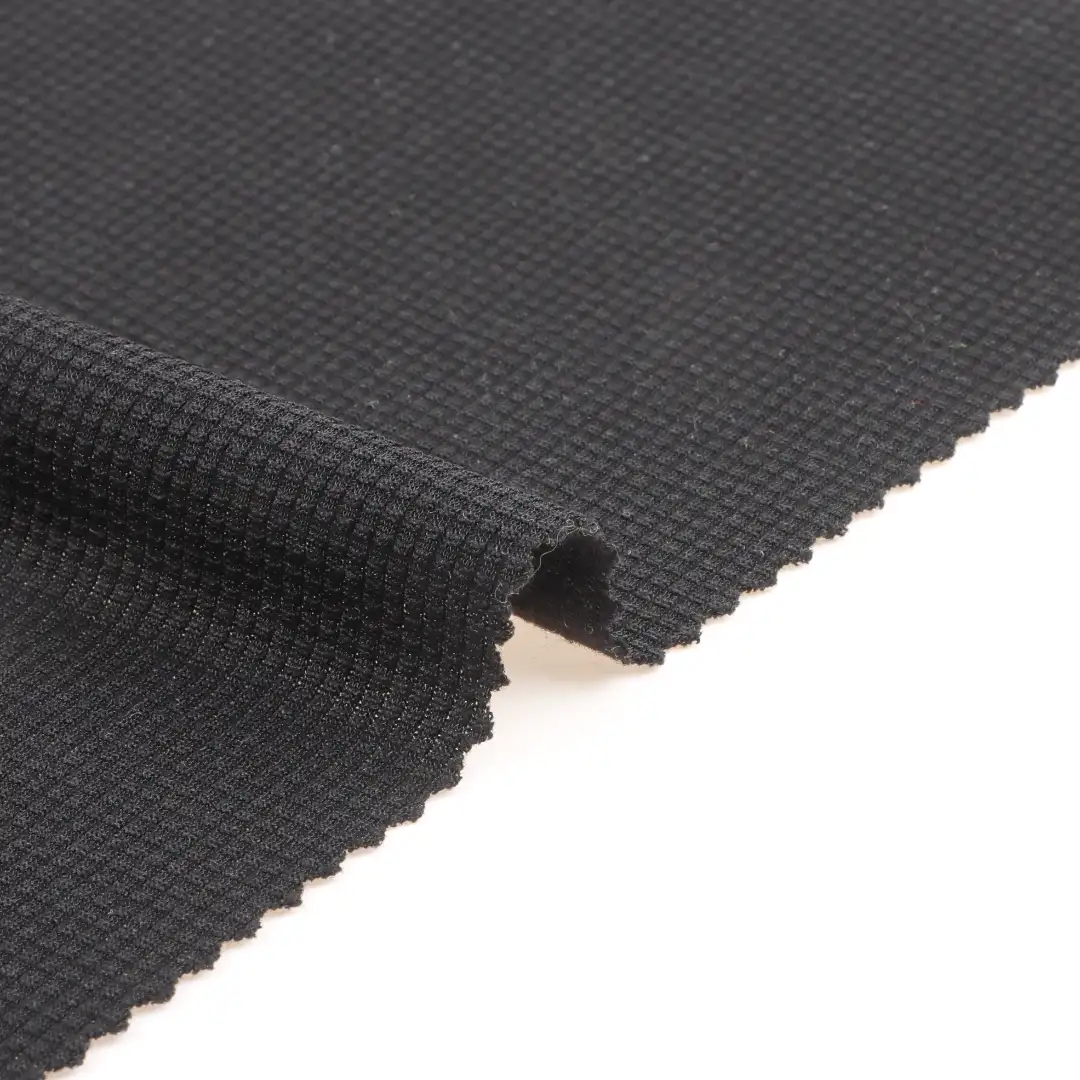 China Fabric for Polo Shirt,Crop Top,Sweatshirt Waffle Knit Fabric Polyester Wool Nylon BLACK color buy from China wholesaler bulk order at wholesale price free worldwide shipping Alibaba