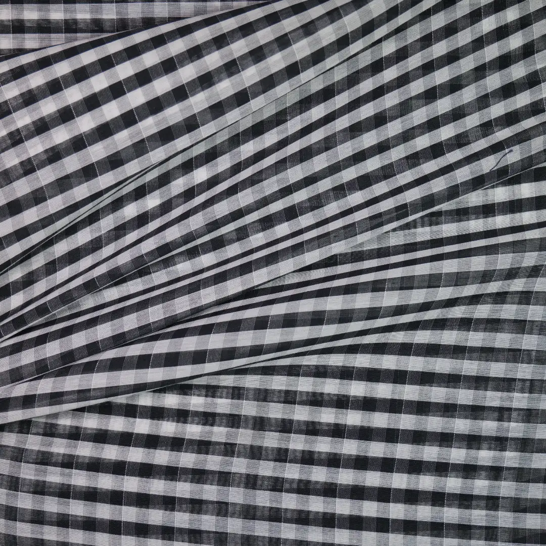 China Fabric for Shirt,Blouse,Crop Top,Skirt,Dresses (Cardigan Button) ,Skirt  Yarn Dyed Check Woven Blended Fabric Silk Polyester Cotton Black color buy from China wholesaler bulk order at wholesale price free worldwide shipping Alibaba