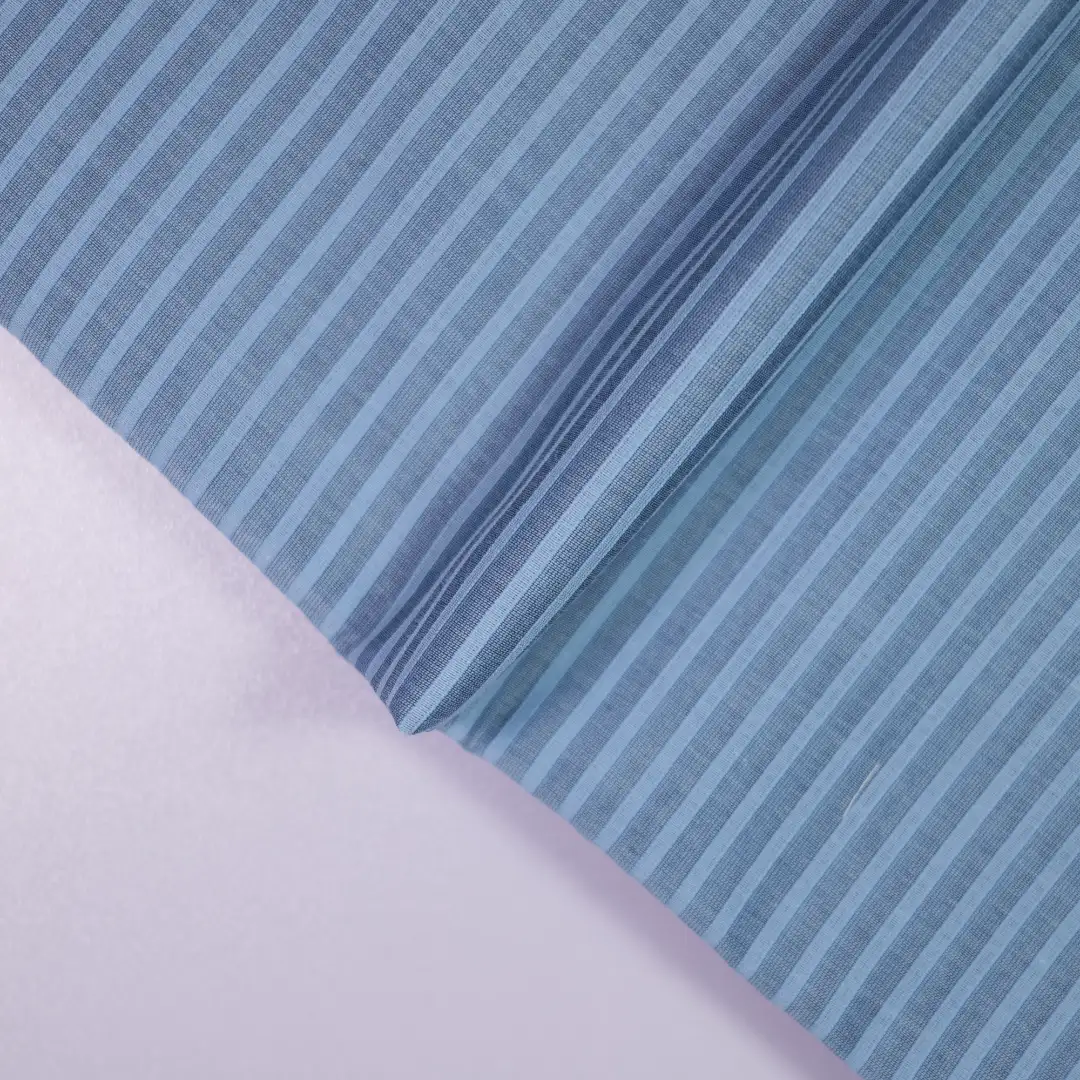 China Fabric for Shirt,Blouse,Crop Top Yarn Dyed Stripe Woven Blended Fabric Cotton Silk Blue color buy from China wholesaler bulk order at wholesale price free worldwide shipping Alibaba