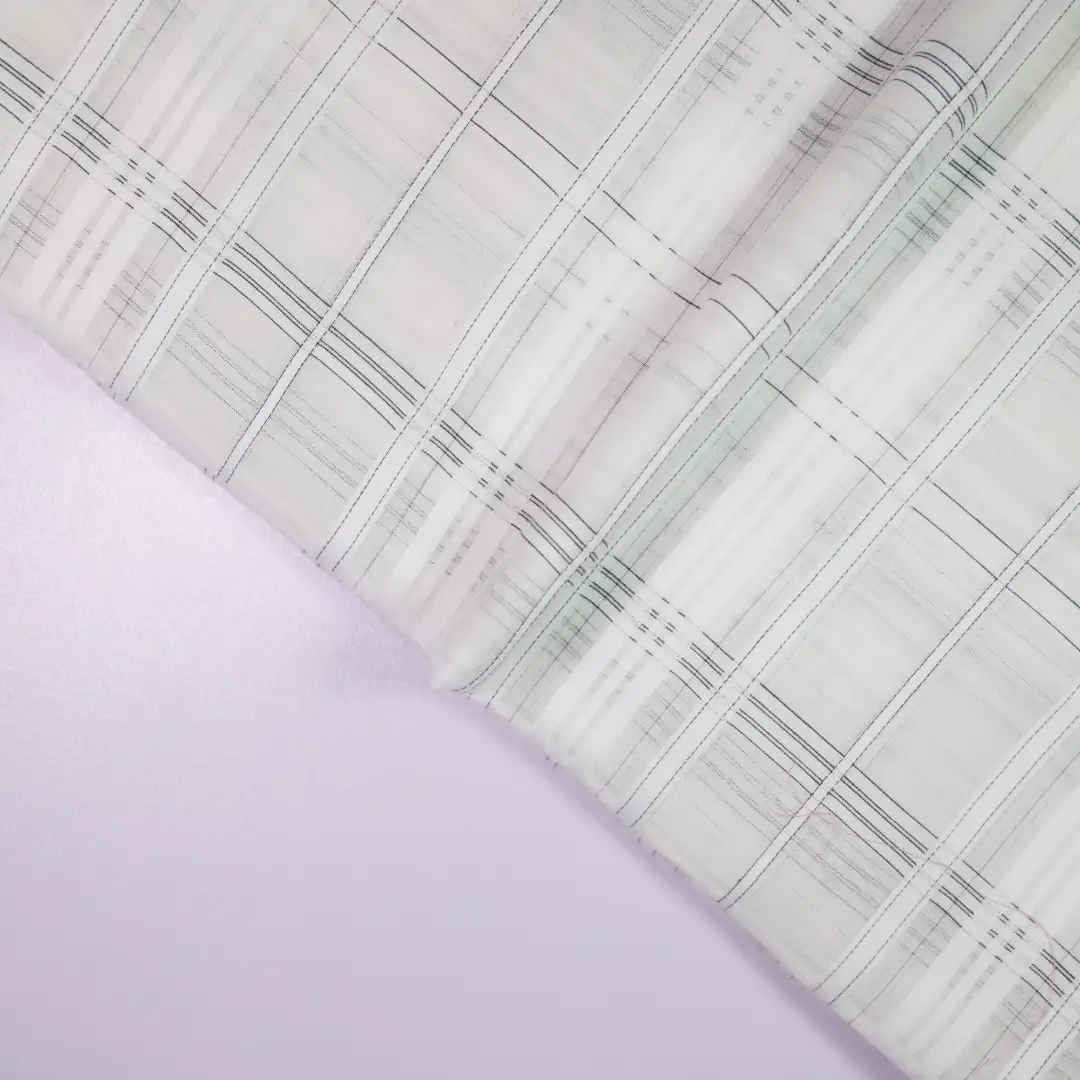 China Fabric for Shirt,Pants,Blouse,Crop Top Yarn Dyed Stripe Woven Blended Fabric Silk Cotton White color buy from China wholesaler bulk order at wholesale price free worldwide shipping Alibaba