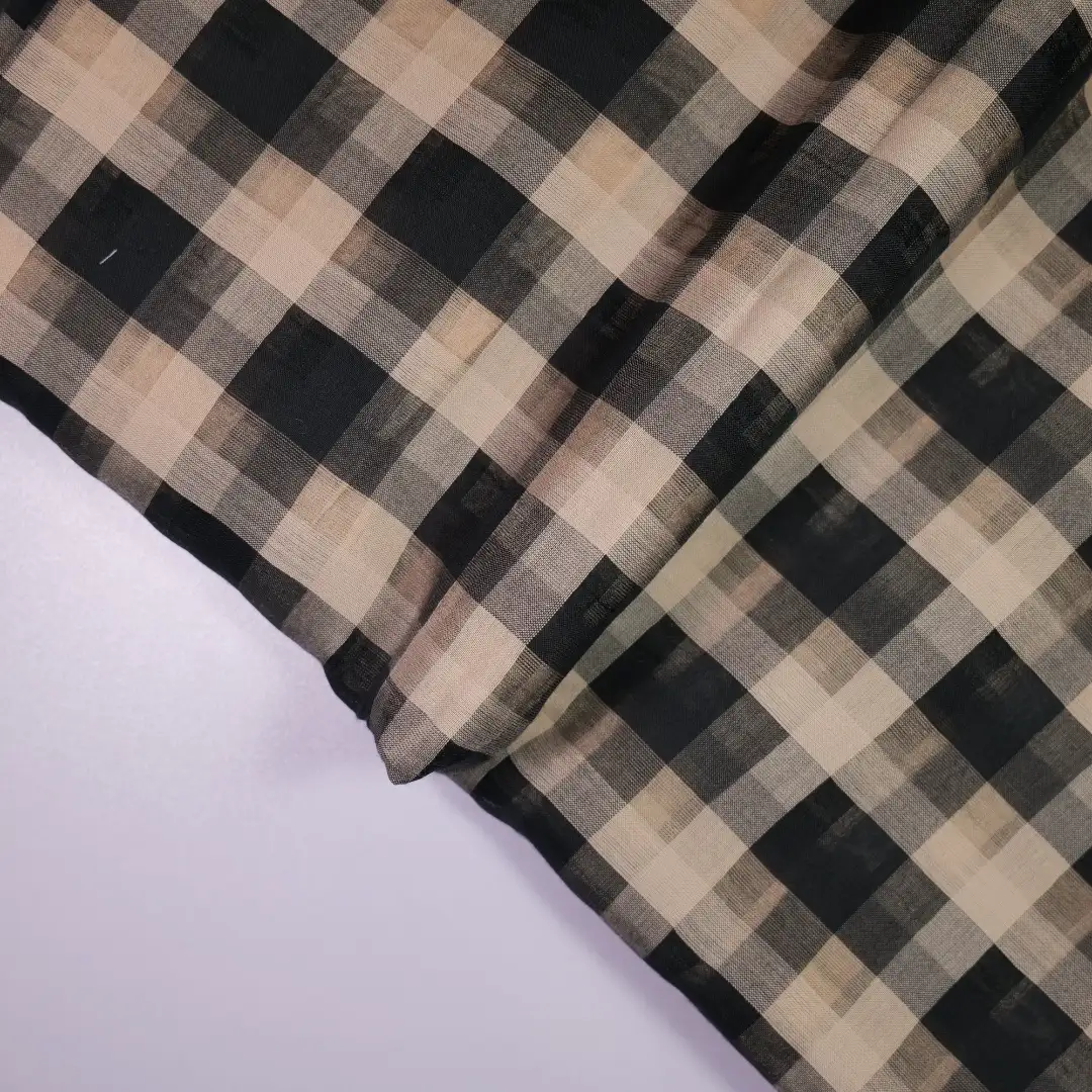 China Fabric for Shirt,Blouse,Crop Top,Shirt Long Sleeve Zipper  Yarn Dyed Check Woven Blended Fabric Cotton Silk Black color buy from China wholesaler bulk order at wholesale price free worldwide shipping Alibaba