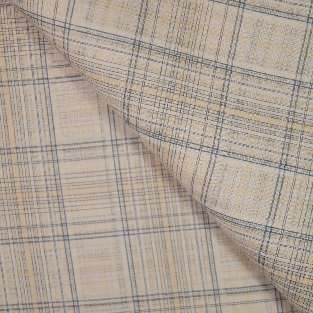 China Fabric for Shirt,Blouse,Crop Top,Skirt Yarn Dyed Check Woven Blended Fabric Cotton Silk Khaki color buy from China wholesaler bulk order at wholesale price free worldwide shipping Alibaba