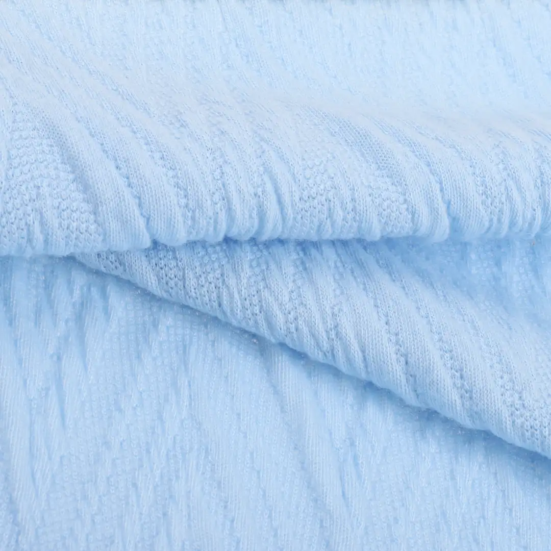 China Fabric for Shirt,Blouse,Crop Top Jacquard Knit Fabric Polyester Elastane SKY blue color buy from China wholesaler bulk order at wholesale price free worldwide shipping Alibaba