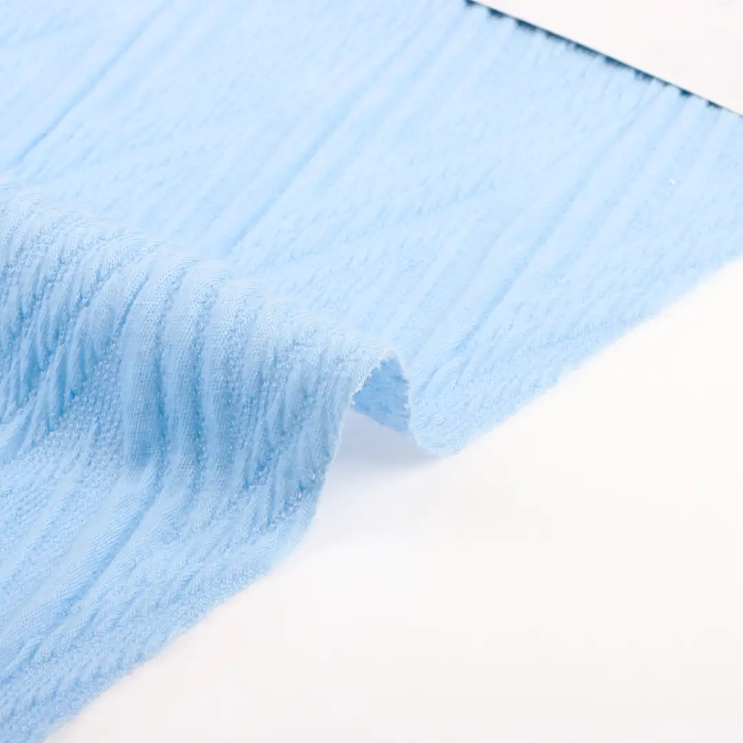 China Fabric for Shirt,Blouse,Crop Top Jacquard Knit Fabric Polyester Elastane SKY blue color buy from China wholesaler bulk order at wholesale price free worldwide shipping Alibaba