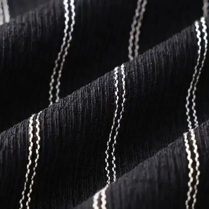 China Fabric for Shirt,Pants,Blouse,Crop Top Tricot Knit Fabric Polyester Elastane Recycled Polyester Rayon white black line color buy from China wholesaler bulk order at wholesale price free worldwide shipping Alibaba
