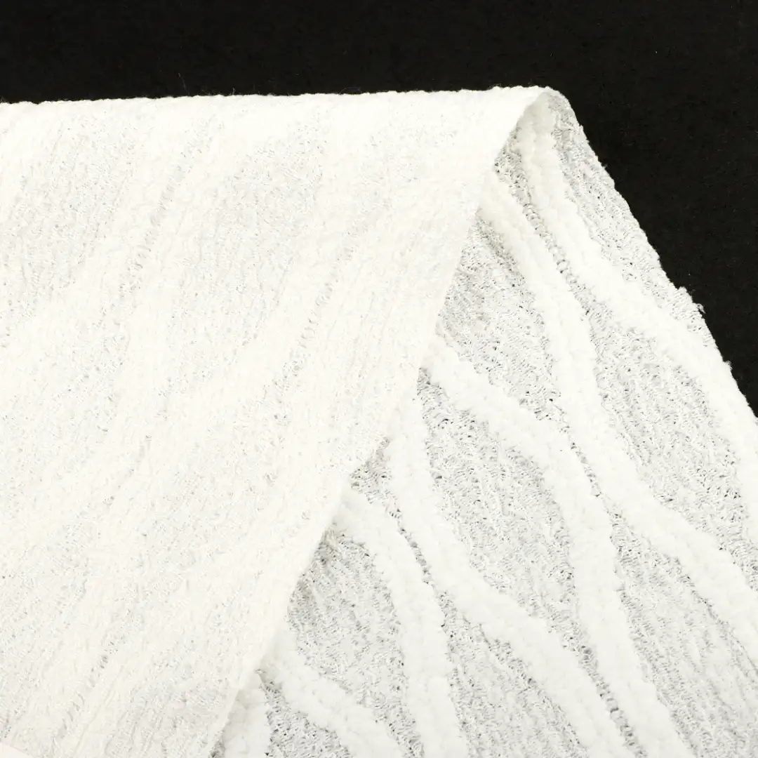 China Fabric for T-Shirt,Blouse,Crop Top,Skirt,Bubble-Sleeve Crop Top Jacquard Knit Fabric Polyester Spandex cream color buy from China wholesaler bulk order at wholesale price free worldwide shipping Alibaba