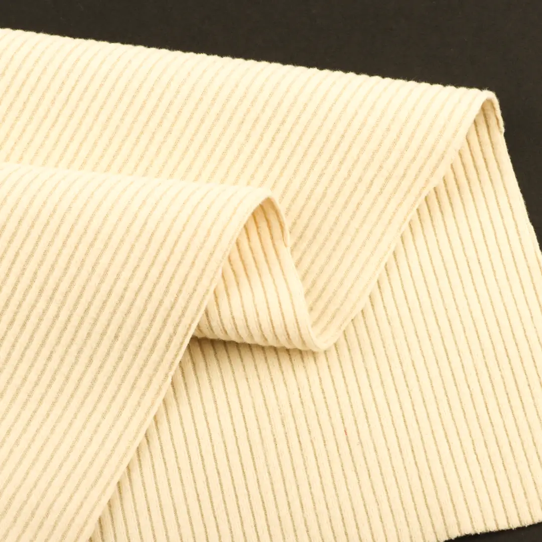 China Fabric for Pants,T-Shirt,Open Cardigan (Sweater),Dresses (Cardigan Button) (Sweater),Skirt (Sweater) Rib Knit Fabric Polyester Spandex Cream color buy from China wholesaler bulk order at wholesale price free worldwide shipping Alibaba