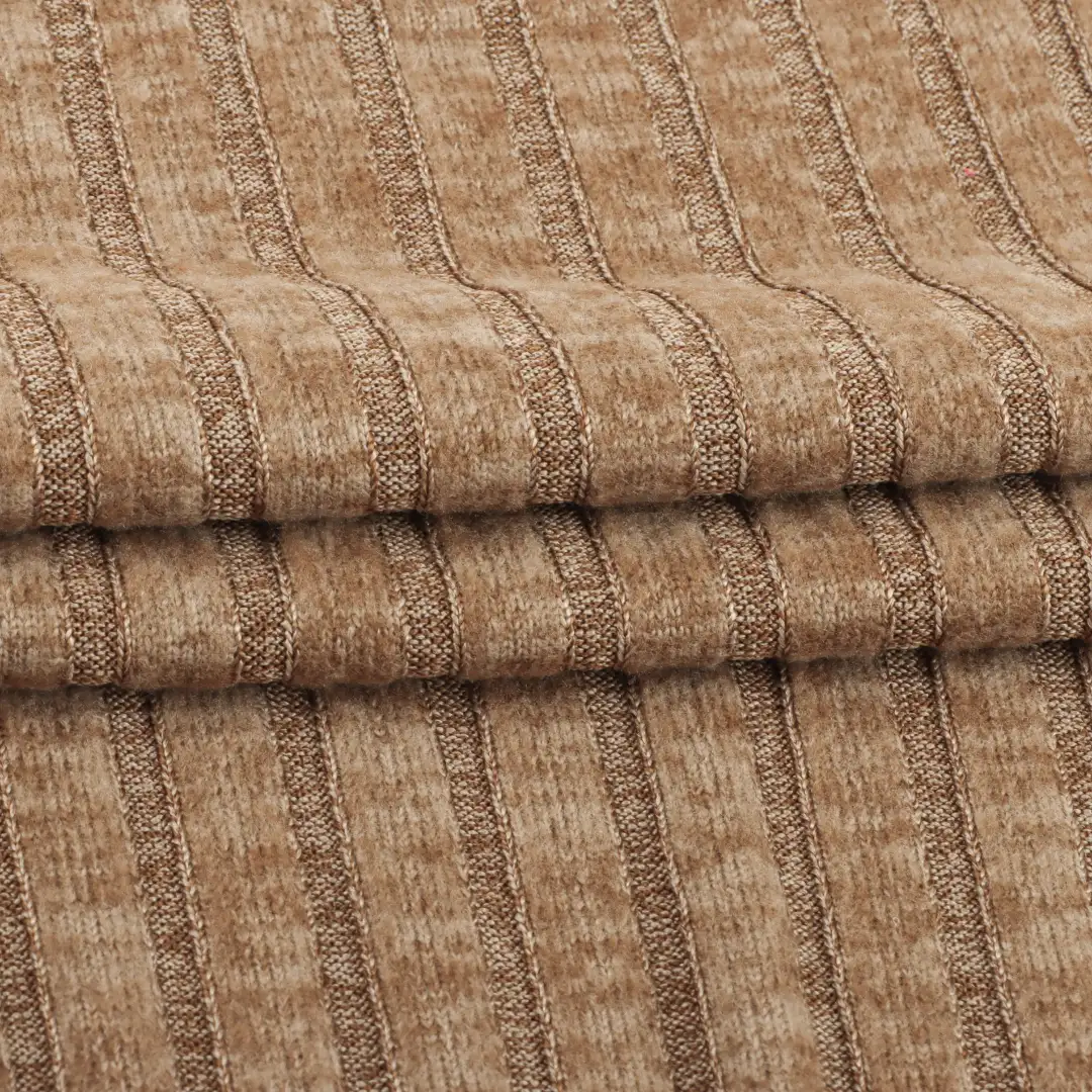 China Fabric for T-Shirt,Shirt Long Sleeve Zipper (Sweater),Crop Top Pullover (Sweater) Rib Knit Fabric Polyester Spandex Brown color buy from China wholesaler bulk order at wholesale price free worldwide shipping Alibaba