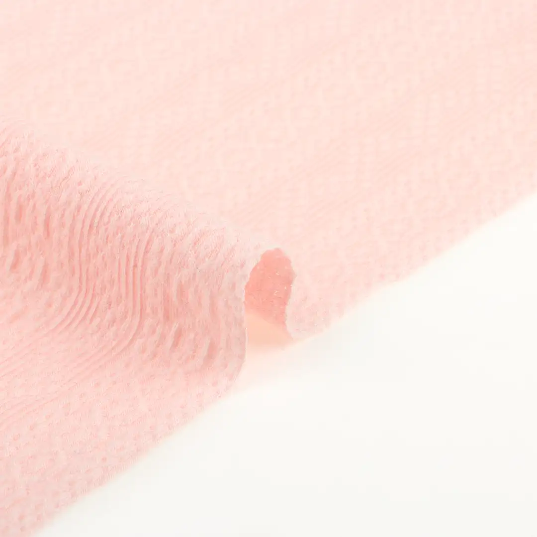 China Fabric for T-Shirt,Shirt Long Sleeve Zipper (Sweater),Crop Top Pullover (Sweater) Jacquard Knit Fabric Polyester Rayon Spandex pink color buy from China wholesaler bulk order at wholesale price free worldwide shipping Alibaba