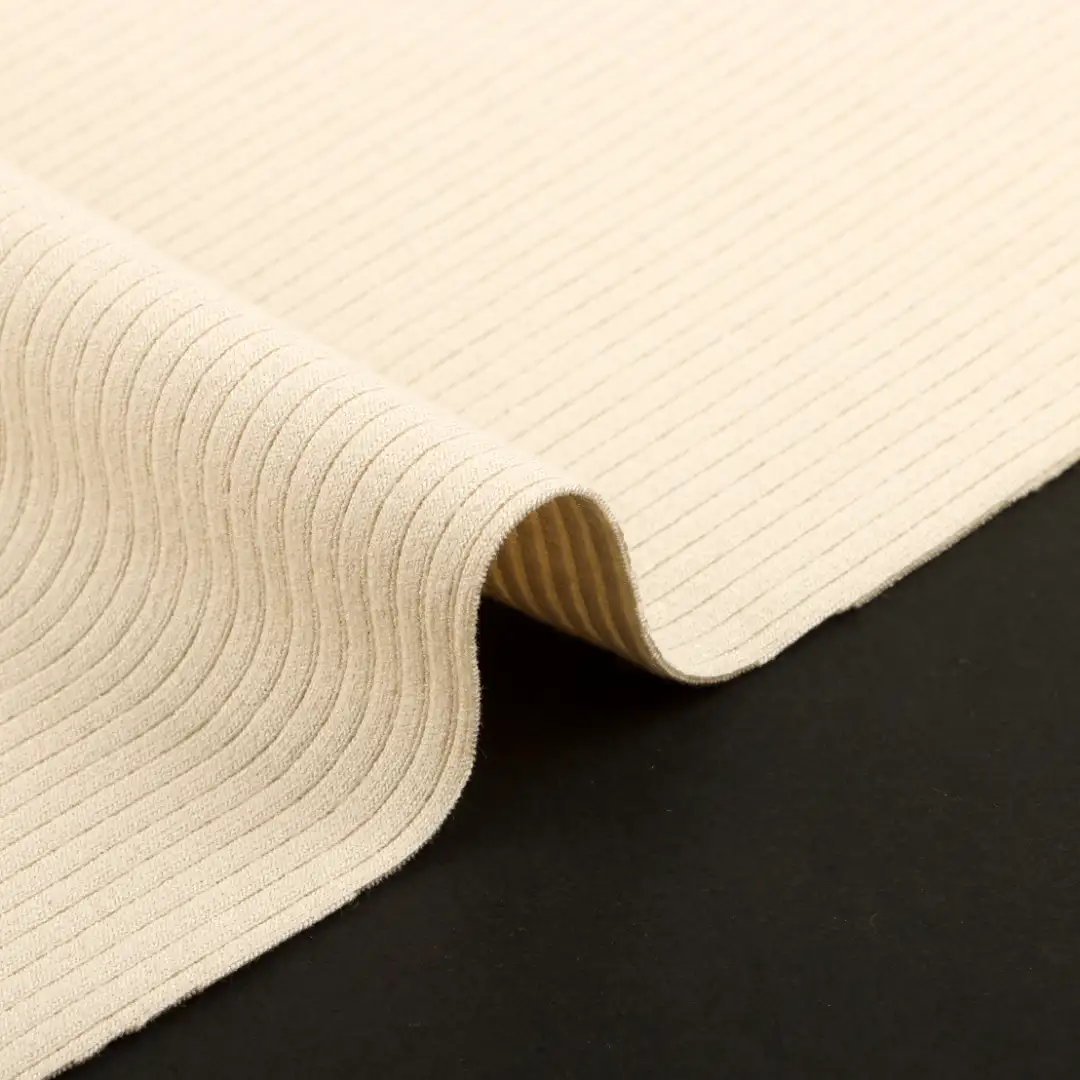 China Fabric for Men’s Vest (Sweater),Knitted Jacket (Sweater),T-shirt (Sweater),Hoodie  (Sweater),Dresses (Pullover) (Sweater) Rib Knit Fabric Rayon Spandex Beige color buy from China wholesaler bulk order at wholesale price free worldwide shipping Alibaba