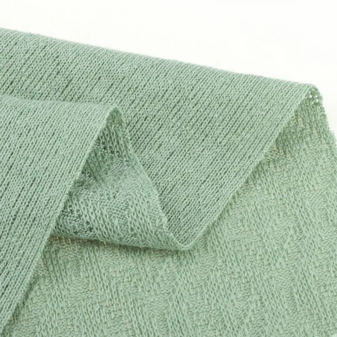 China Fabric for T-Shirt,Shirt Long Sleeve Button (Sweater),Crop Top Pullover (Sweater),Dresses (Pullover) (Sweater),Skirt (Sweater) Jacquard Knit Fabric Polyester Rayon Spandex green color buy from China wholesaler bulk order at wholesale price free worldwide shipping Alibaba