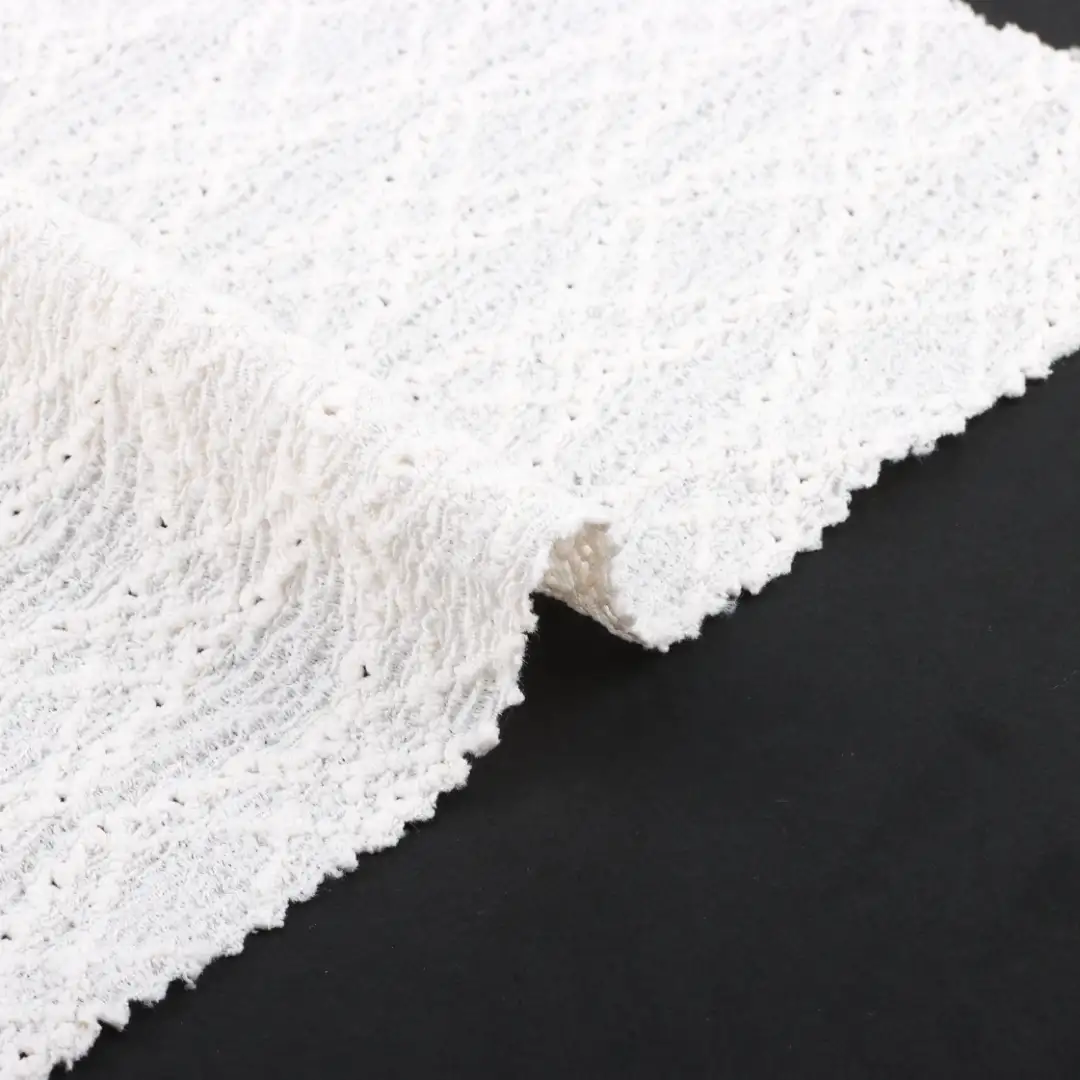 China Fabric for Crop Top,Dresses (Cardigan Button) ,Dresses (Pullover)  Weft Jacquard Knit Fabric Polyester Spandex off-white color buy from China wholesaler bulk order at wholesale price free worldwide shipping Alibaba