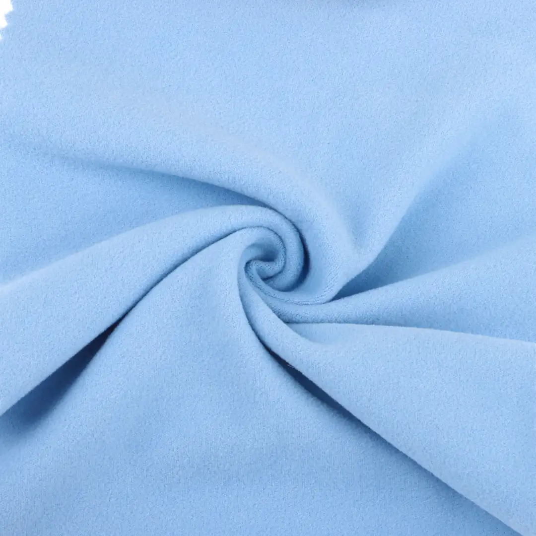 China Fabric for Crop Top,Overcoat,Sweatshirt Double-side fleece Knit Fabric Polyester Spandex Blue color buy from China wholesaler bulk order at wholesale price free worldwide shipping Alibaba