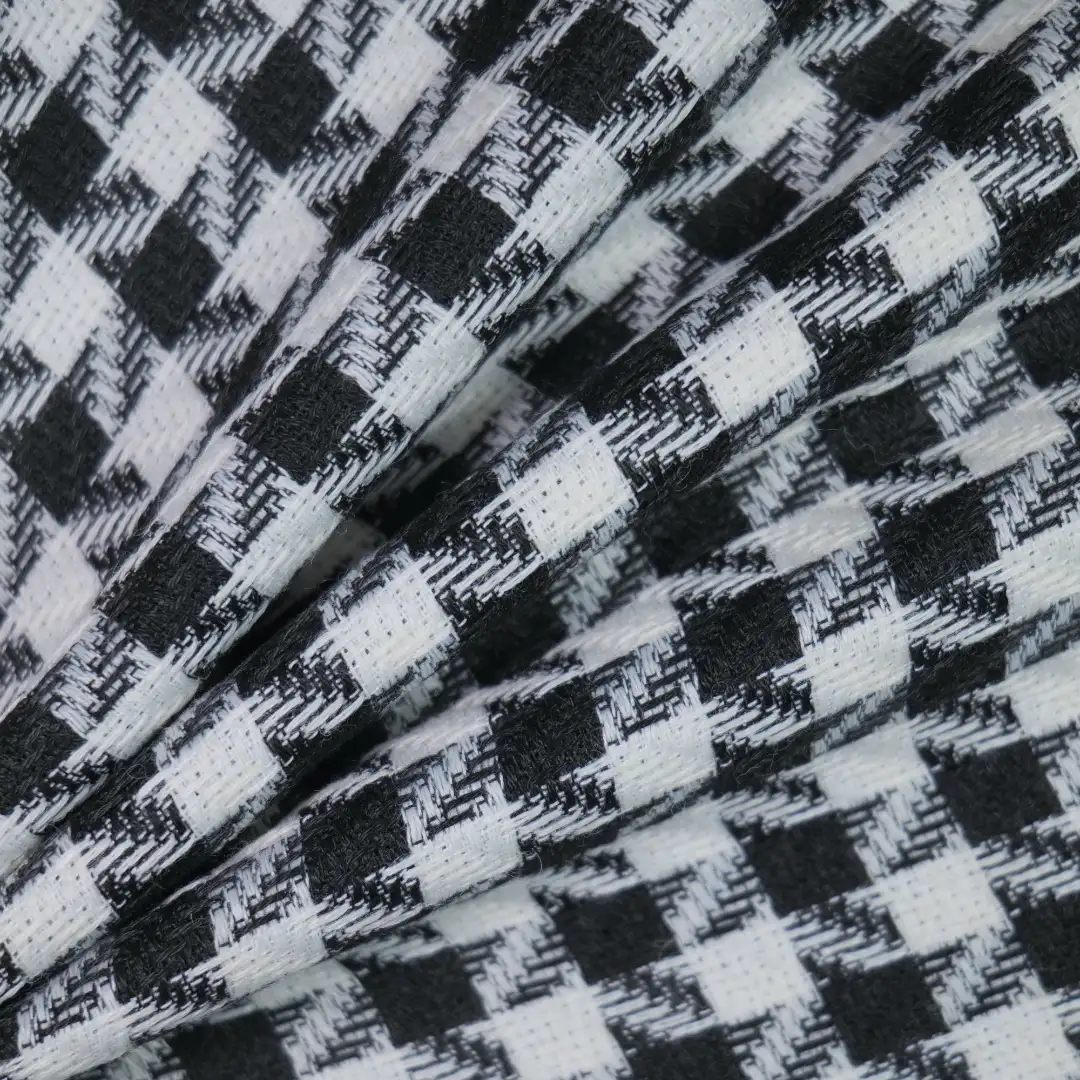 China Fabric for Blazer,Overcoat,Womens Dolman Sleeve Top Chanel-Style Fabric Woolen Polyester balck -white color buy from China wholesaler bulk order at wholesale price free worldwide shipping Alibaba