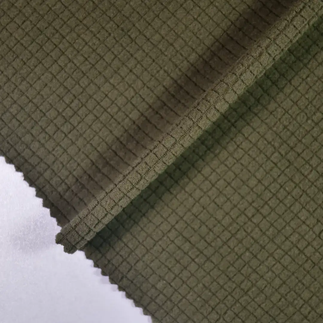 China Fabric for Jackets Fleece Knit Fabric Polyester Spandex dark green color buy from China wholesaler bulk order at wholesale price free worldwide shipping Alibaba