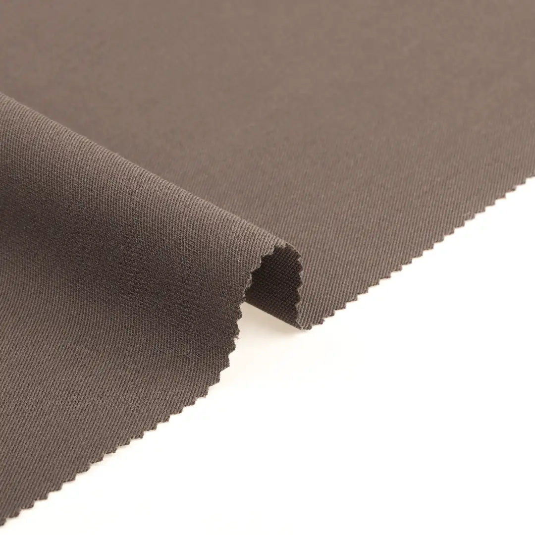 China Fabric for Shirt,Pants,Suit Trouser,Blazer,Shorts,Overcoat,Suit,Skirt (Sweater),Jump suit,Waist coat Twill Woven Blended Fabric Polyester Rayon Spandex Brown color buy from China wholesaler bulk order at wholesale price free worldwide shipping Alibaba