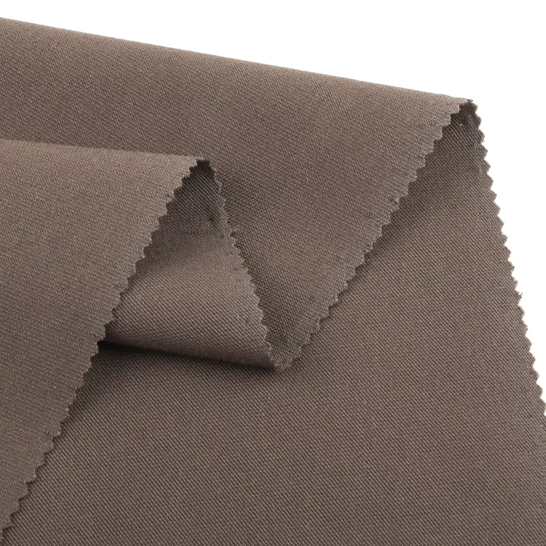 China Fabric for Shirt,Pants,Suit Trouser,Blazer,Shorts,Overcoat,Suit,Skirt (Sweater),Jump suit,Waist coat Twill Woven Blended Fabric Polyester Rayon Spandex Brown color buy from China wholesaler bulk order at wholesale price free worldwide shipping Alibaba