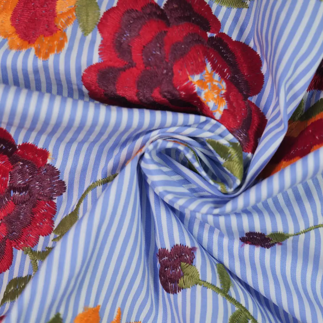 China Fabric for Shirt,Tank Top,Crop Top,Skirt Schiffli Synthetic Woven Fabric Polyester Cotton blue color buy from China wholesaler bulk order at wholesale price free worldwide shipping Alibaba