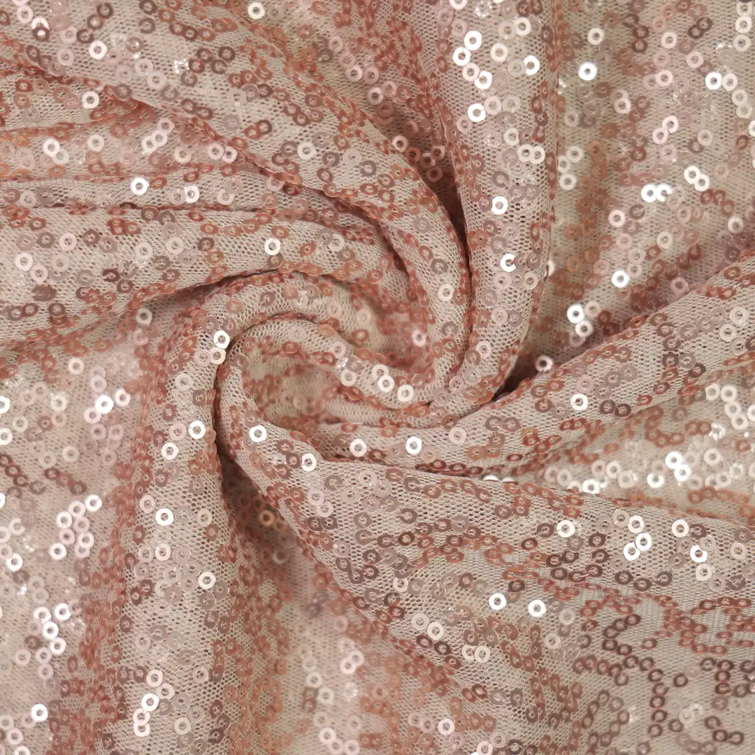 China Fabric for Skirt Sequined Mesh Fabric Knit Fabric Polyester BEIGE color buy from China wholesaler bulk order at wholesale price free worldwide shipping Alibaba