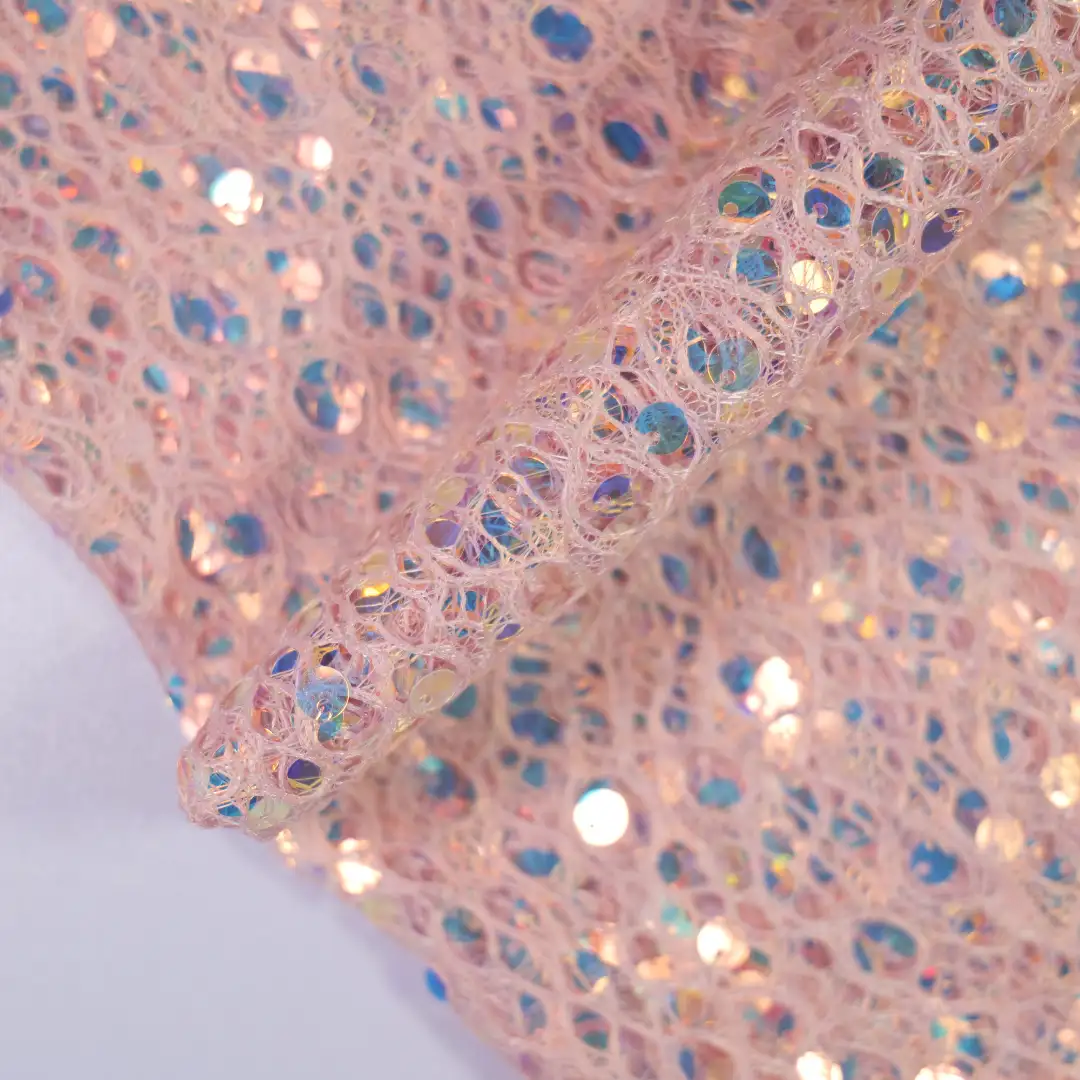 China Fabric for Skirt,Kids Puff Sleeve Tier Dress,Kids Lace Trim Dress Sequined Mesh Fabric Knit Fabric Polyester Pink color buy from China wholesaler bulk order at wholesale price free worldwide shipping Alibaba